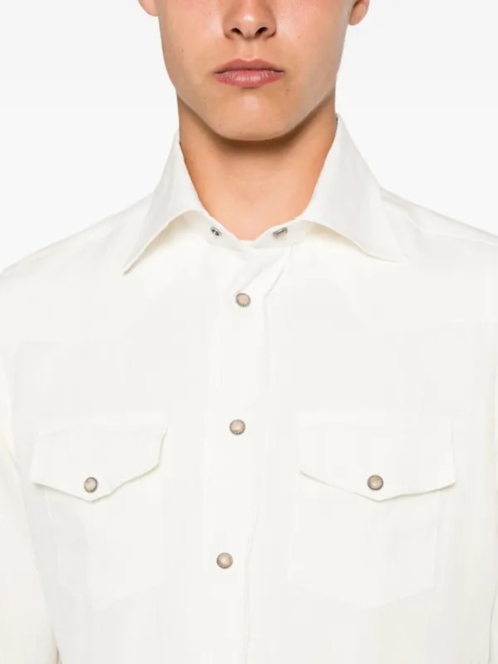 Eleventy Pearl Snap Western White Cotton Shirt Mens 3XL Long Sleeve